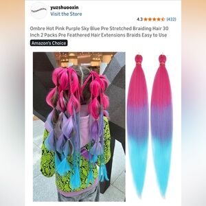 yuzshuooxin Ombre Pink Purple Blue Pre Stretched Braiding Hair 30 Inch 2 Packs